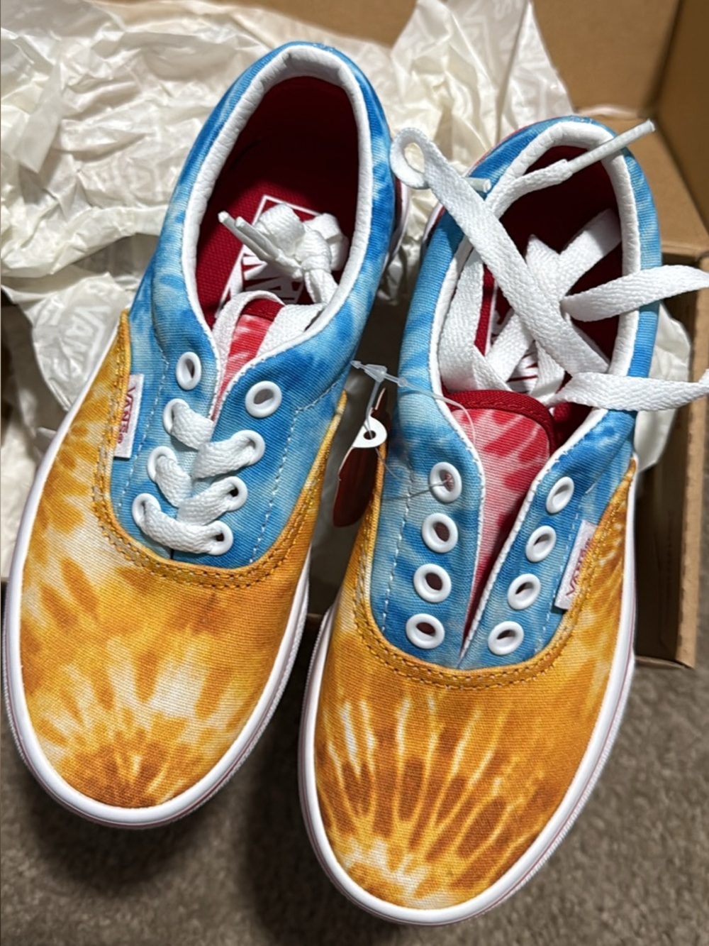 Vans Kids Authentic Tie-Dye Low Top Sneakers - Red, Blue & Yellow - Size 12